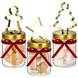 lot 4389 image: 3 Pcs Christmas Glass Storage Jars with Airtight Metal Lid 9.5 oz