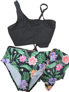 lot 9526 image: Teen Swimsuits Size 1314 Kids Bikini Tropical Floral Cutout Swimming Bathing Suits for Girl with Cover Up