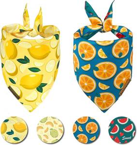 lot 9534 image: 3 Count of Cute Fruit Dog Bandanas 2 Pack, 4 Patterns Watermelon Lemon Orange Melon, Summer Dog Bibs for Large and XL Breed, Reversible Boy and Girl Pet Scarf (Small) (6 Bandanas)