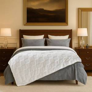 lot 10032 image: Checkered Faux Rabbit Fur Blanket King Size (Ivory, 90 x 108)