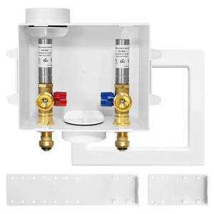 lot 10045 image: Washing Machine Outlet Box (Laundry), Niikappu 12 Inch Push-Fit Inlet x 34 Inch MHT Outlet Connection, Center DrainSide Drain, with Stainless Steel Water Hammer Arrestor(WM010)