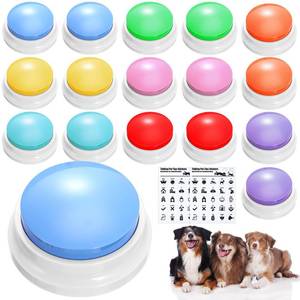 lot 10054 image: 16 Pieces Dog Buttons for Communication Voice Recordable Cat Dog Talking Buzzers Set with Stickers 30 Seconds Pet Speech Training Buttons for Pet Cat Training Interactivity(Fresh Colors)