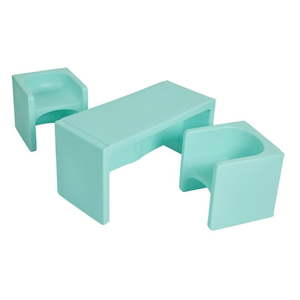 lot 15060 image: Kids Tri-Me Table and Cube Chair Set Multipurpose Furniture Aqua  3-Piece - Retail $145