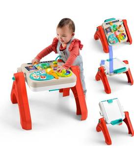 lot 15063 image: Fisher-Price Baby & Toddler Toy Laugh & Learn 4-in-1 Activity Table & Art Easel with Educational Music for Ages 6 Months, Multilanguage Version - Retail $57