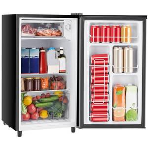 lot 15082 image: Sweetcrispy 3.2 Cu.Ft Mini Fridge with Freezer Small Refrigerator Single Door Adjustable Thermostat Energy-efficient Low Noise, Compact Fridge for Bedroom, Office, Dorm (Silver Door) - Retail $135