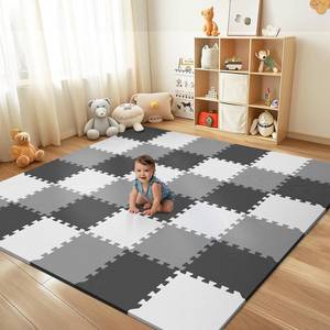 lot 15084 image: 4Pcs Baby Play Mat for Floor, Foam Floor Tiles for Kids with Interlocking, Squares Foam Puzzle Carpet for Playroom,Crawling Rug for Babies 6-12 Months,Toddlers,11.811.80.6In Each,White Black