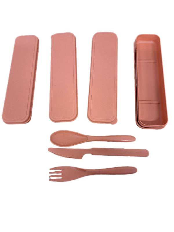 lot 31850 image: Travel Utensils with Case set of 4, Reusable Wheat Straw Utensils for Camping, BPA Free Cutlery for Kids, Unbreakable Wheat Straw Fork, Knife, Spoon for picnic, camping and kitchen. Brick-Red