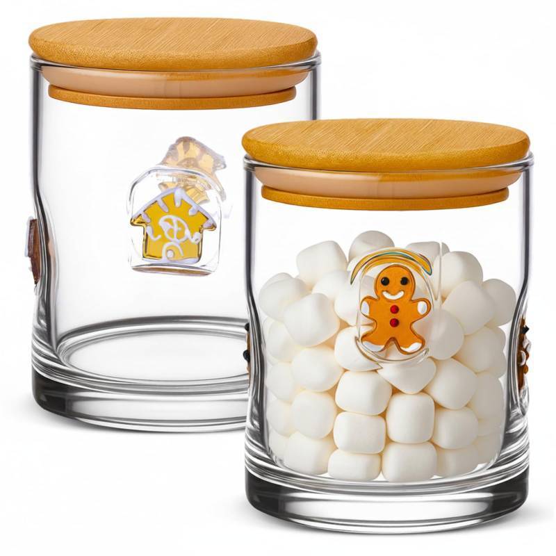 lot 601 image: Suclain 2 Pcs Christmas Icon Glass Jars with Lids