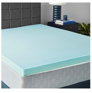 lot 1485 image: Amazon Basics Cooling Gel-Infused Memory Foam Mattress Topper, CertiPUR-US Certified, 3 inches, Queen - Retail $68