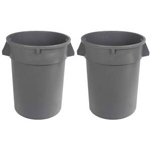 lot 1501 image: Amazon Basics Heavy Duty Sturdy Round Trash Can, 32 Gallon, Grey, Pack of 2
