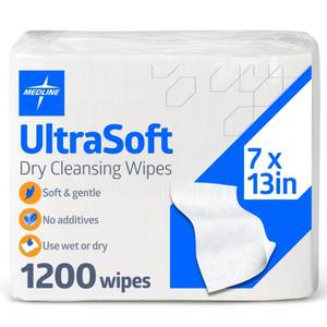 lot 2762 image: Medline Ultrasoft Dry Baby Wipes, Gentle Disposable Cleansing Cloths, 1,200 Count