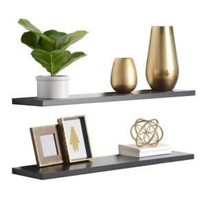 lot 2775 image: 2-Pack Floating Shelves 36 x 8 x 0.5, Black - Reforested Natural Wood Shelves
