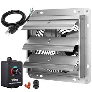 lot 2789 image: Simple Deluxe 10 Inch Shutter Exhaust Fan Aluminum Controller and Power Cord Kit,High Speed 1650RPM, 820CFM, for Attic, Garage, Louvered Vent, And Greenhouse,1-Pack, Silver - Retail $60