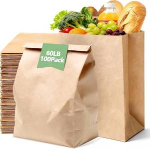lot 2793 image: EKACO 100 Pack Large Brown Paper Grocery Bags 12x7x17 Inch, Heavy Duty 60 Lb Kraft Paper Bags for Shopping, Lunch, Takeout, Retail &Recycling