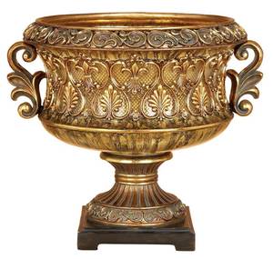 lot 4423 image: Deco 79 Polystone Decorative Decorative Bowl  15 x 10 x 13, Gold