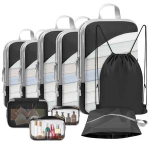 lot 7201 image: 10 Set Compression Packing Cubes, Lightweight Travel Essentials, Stretchable Expandable Storage Bags Luggage Storage Set (10 Pcs, Black)