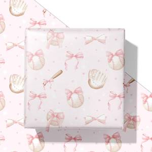 lot 9579 image: 3 Count Baseball Wrapping Paper 28x40 Inches, 4 Sheets