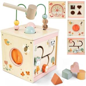 lot 10078 image: Wooden Activity Cube for Toddlers 7-in-1, Montessori Baby Toy