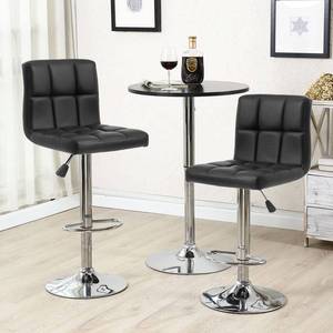 lot 15114 image: Barstools Set of 2 Modern PU Leather Adjustable Height Square Bar Stools with Square Back Bar Stool