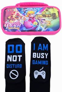 lot 9575 image: Gamer Bundle - Do Not Disturb Socks & Princess Peach Switch Case