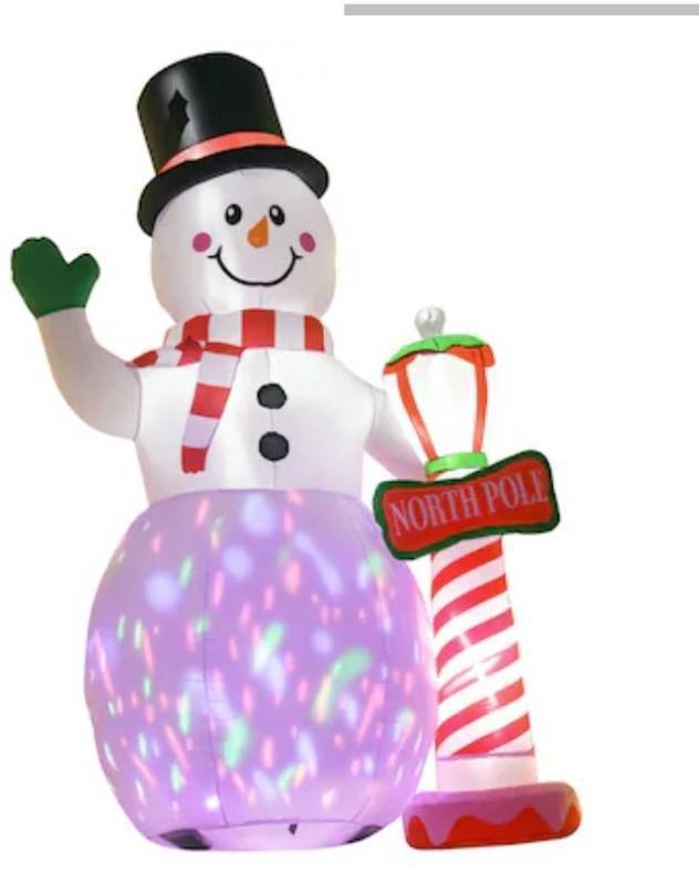 lot 4049 image: 8ft Christmas Inflatables Outdoor Decorations Snowman with North Pole Sign  - Retail $83