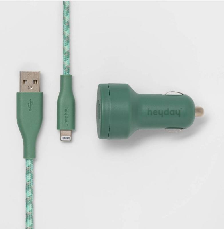 lot 16515 image: 6 Lightning to USB-a Cable 2-Port 3.1A Car Charger - Heyday Evergreen