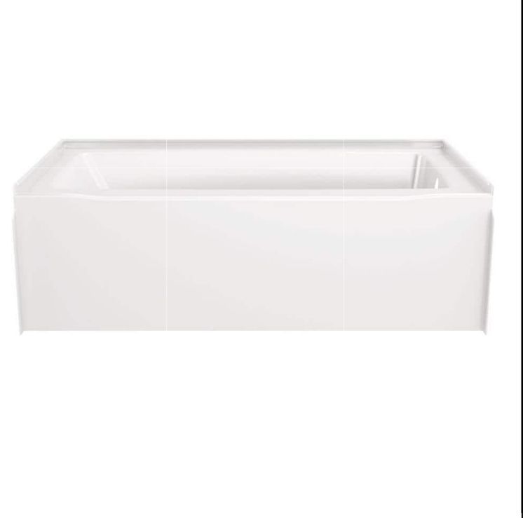 lot 2028 image: Classic 500 60 in. x 32 in. Alcove Deep Soaking Bathtub with Right Drain in High Gloss White (See Pics) - Retail $319