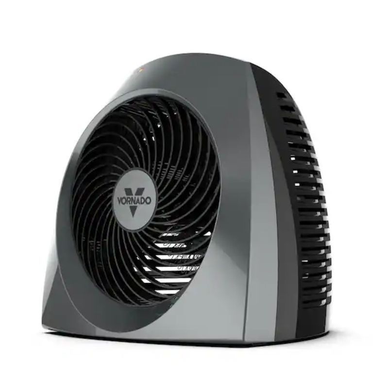 lot 2376 image: VH240 1500-Watt Gray Indoor Electric Fan Space Heater with Adjustable Thermostat , 3-Heat Settings, Safety Features - Power On, Working  - Retail $70