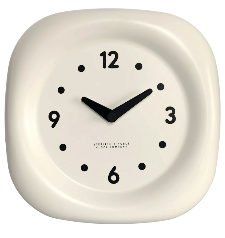 lot 9204 image: Sterling & Noble White Modern Wall Clock, Mainstays By Becky G. & Alejandra 6.3 Tabletop Clock, Off-White
