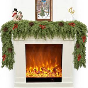 lot 4549 image: Christmas Cedar Garland for Mantle (6.01FT Red Berries, Pine Cones)