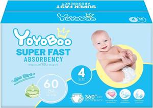 lot 4550 image: YOYOBOO Disposable Baby Diapers, High Absorbency, Hypoallergenic, Size 4, 60 Count