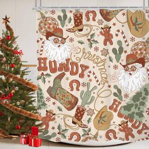 lot 9769 image: Cowboy Christmas Shower Curtain 60Wx72H
