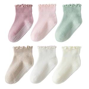 lot 9770 image: Toddler Ruffle Socks for Girls - 6 Pairs Non Slip Grippy Frilly Socks