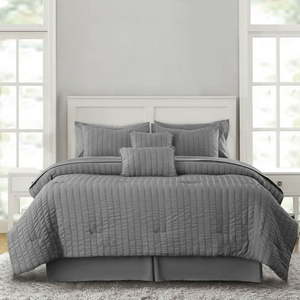 lot 10178 image: Lux Decor Collection 10 Piece Bedding Comforter Set King Size - Luxury Soft Bed in a Bag  Grey - Retail $64