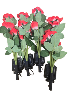 lot 10200 image: Artificial Red Rose Flower with Solar Light Base