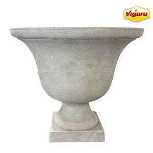 lot 15217 image: Elise Large White Resin Lightweight Urn Planter with Optional Drainage Hole (17.75 in. L x 17.75 in. W x 15 in. H) (See Pics) - Retail $60
