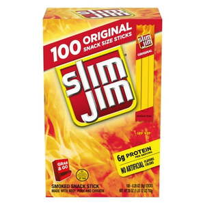 lot 15225 image: Slim Jim Original Snack Size Smoked Meat Sticks  0.28 oz. each  100-Count - Retail $34