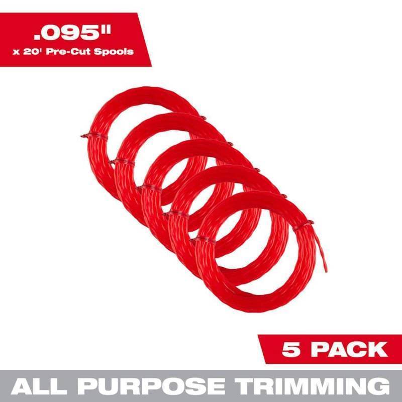lot 23102 image: Milwaukee 49-16-2782 0.095 in. x 20 ft. Pre-Cut Trimmer Line (5-Pack)