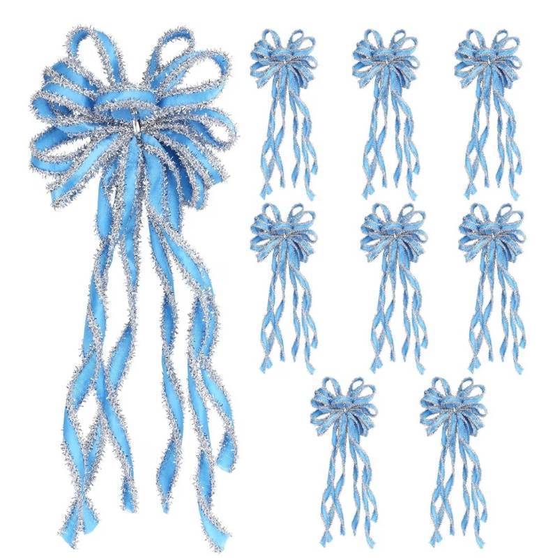 lot 23444 image: Super Bang 8 Pcs Lake BlueSliver Velvet Christmas Bows