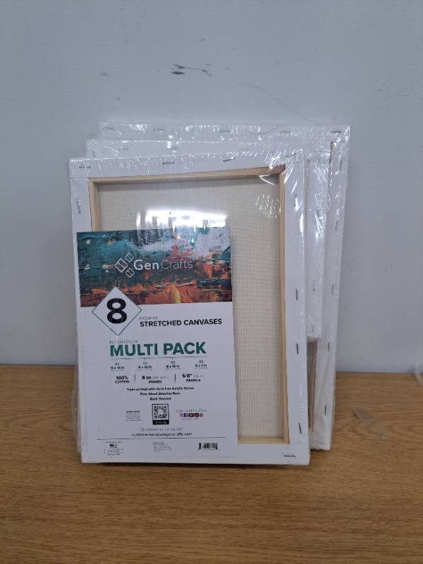 lot 31763 image: GenCrafts Assorted Stretched Canvas (8 Pack), Rectangular for Acrylic, Oil, Other Wet or Dry Medium - Artist Grade