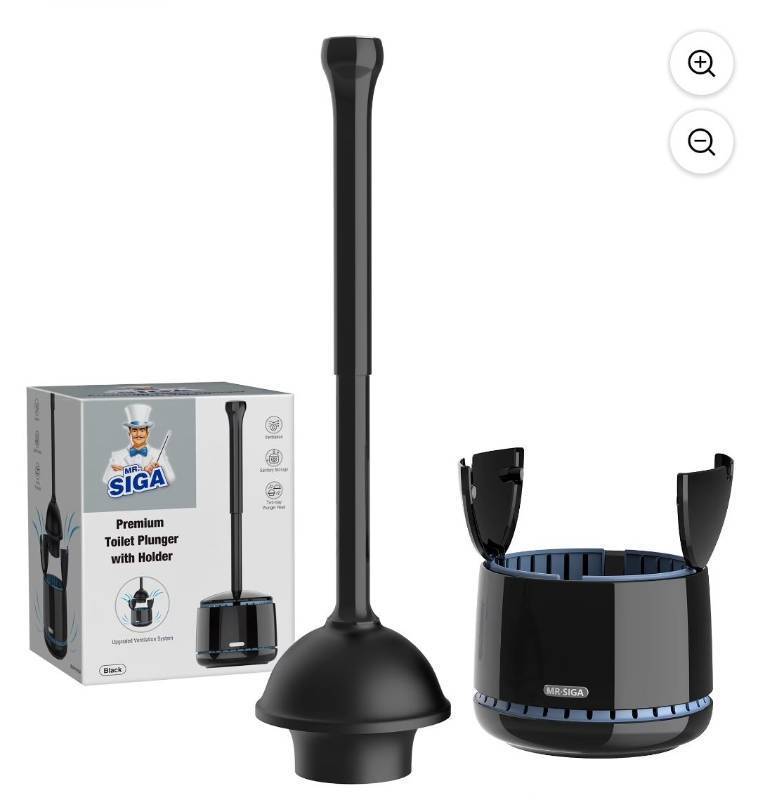 lot 31789 image: MR.Siga Heavy Duty Toilet Plunger with Holder Combo for Bathroom Cleaning, Black