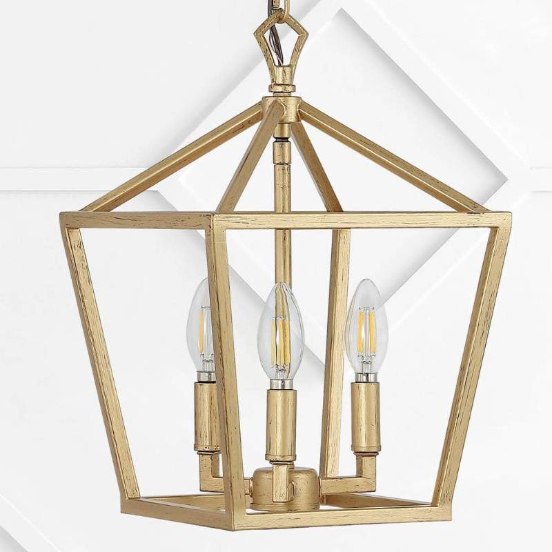 lot 4198 image: Ojai 10 3-Light Iron Classic Modern Lantern LED Pendant Brass Gold - Retail $84