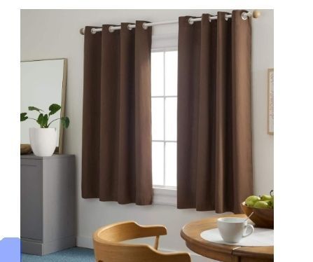 lot 16547 image: TOWN & COUNTRY BASICS Bertram Solid Linen Texture Indoor Curtains Room Darkening with Energy Efficient Lining Grommet Top 2-Pack Set Coffee Brown