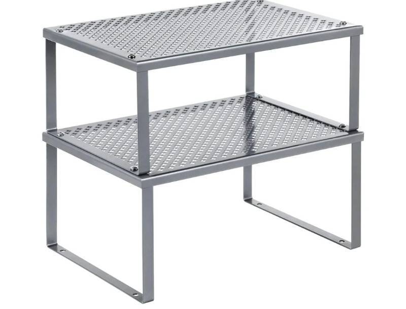 lot 4129 image: Spice Racks, Set of 2 Metal Cabinet Shelf Organizers, Countertop Organizers, Shelf Risers, Stackable, Expandable, Silver