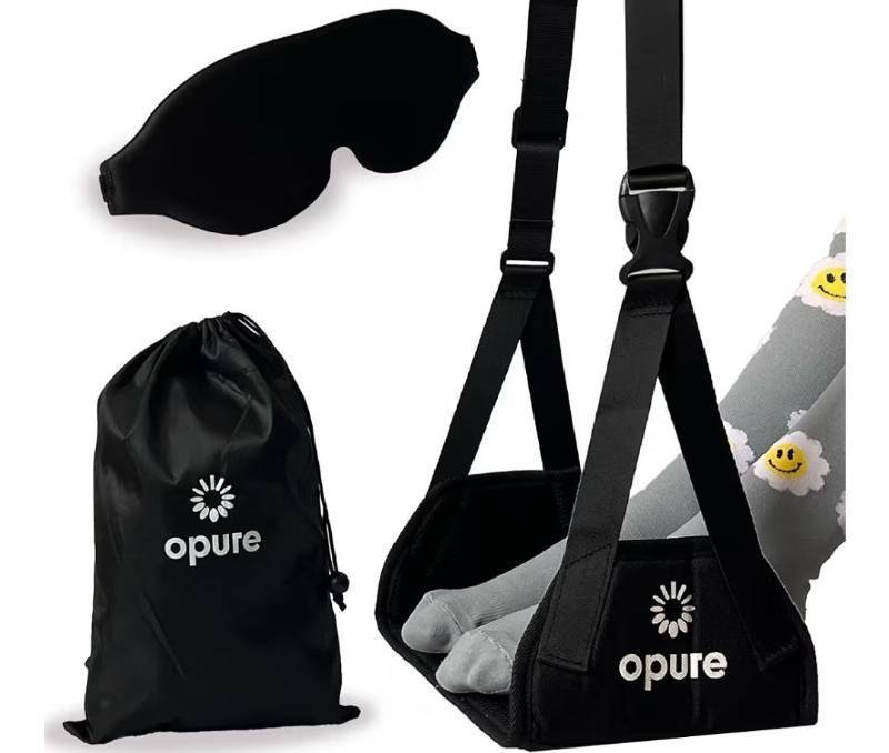 lot 871 image: Airplane Foot Hammock for Plane Travel - Adjustable Foot Rest with Sleep Eye Mask