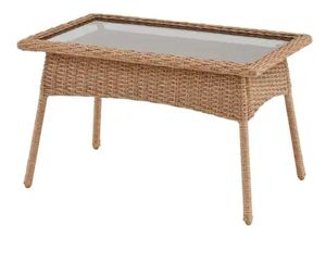 lot 2917 image: Eastlake Honey Brown Rectangle Wicker Outdoor Coffee Table with Smoky Glass - Retail $74