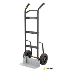 lot 2925 image: 1,000 lbs. Capacity Steel Hand Truck with Multi-Grip Power Handle, Wide Load Toe Plate Super Duty Axle, Flat Free Tires - Retail $149