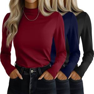 lot 4573 image: Ficerd 3 Pack Womens Mock Turtleneck Shirts, Long Sleeve Mock Neck Pullover Tops Slim Fitted Stretch Undershirt Tee Blouse(Black, Navy Blue, Wine Red, XX-Large)