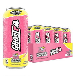 lot 4594 image: GHOST Zero Sugar Energy Drink  Sour Pink Lemonade 6 oz Can 12 Pk (BEST BY JAN 2027)