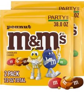 lot 4610 image: Best by February 2026) M&MS Peanut Milk Chocolate Candy, Chocolate Candy Bulk, Party Size 38 oz Bag (Pack of 2)